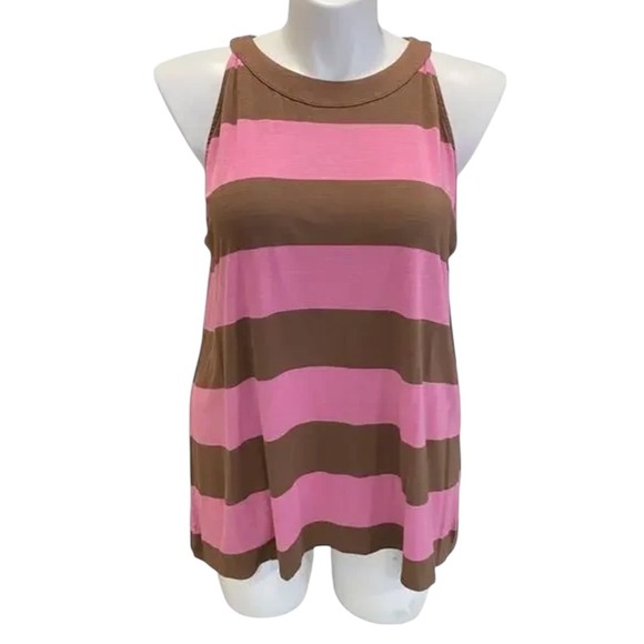 J. Jill Tops - J Jill Womens Tank Top Large Brown Pink Striped‎ Sleeveless Casual